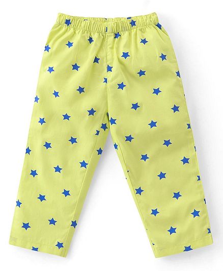 100% Cotton Woven Full Sleeves Night Suit Star Print - Green