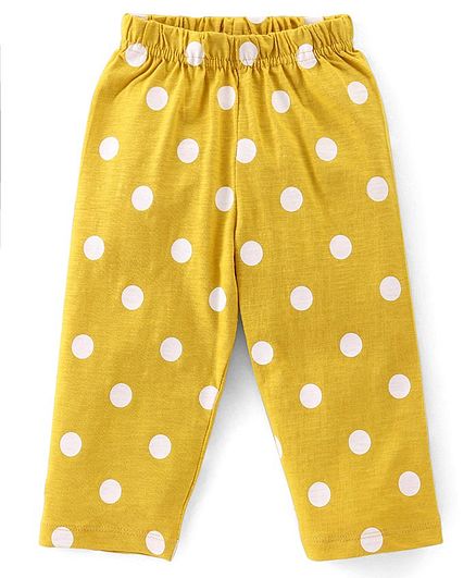 Cotton Knit Full Sleeves Night Suit with Polka Dots Print & Bow Detailing