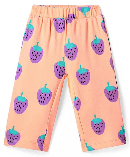 Strawberries Printed Night Suit - Peach (100% Cotton)
