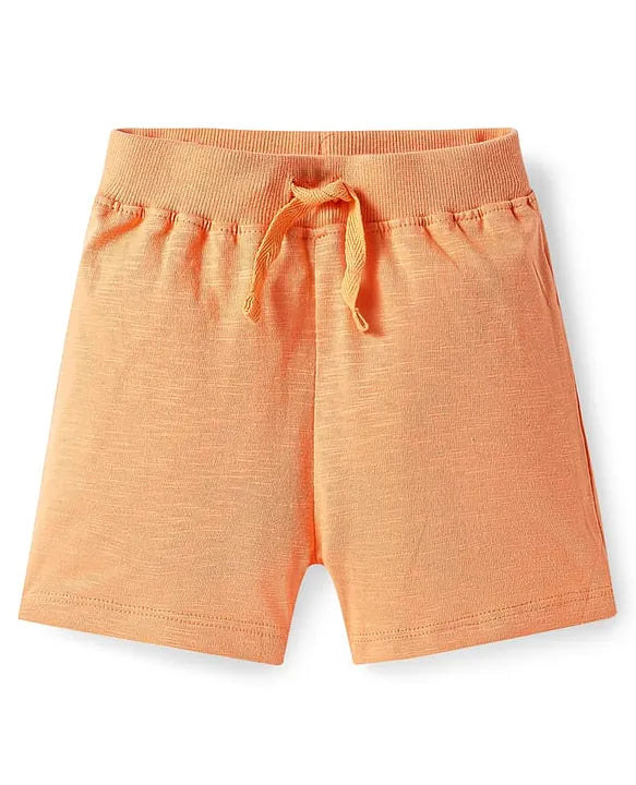 100% Cotton Knit Half Sleeves Polo T-Shirt & Shorts Set With Tree Embroidery - Peach