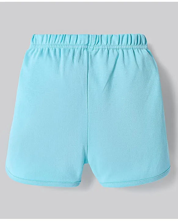 100% Cotton Knit Frill Sleeves Top & Shorts Set with Ice Cream & Hearts 3D Embroidery - Light Blue