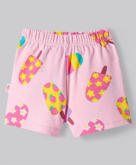 100% Cotton Printed Half Sleeves Shorts Set Pack of 2 - Vanilla Ice/Ballerina