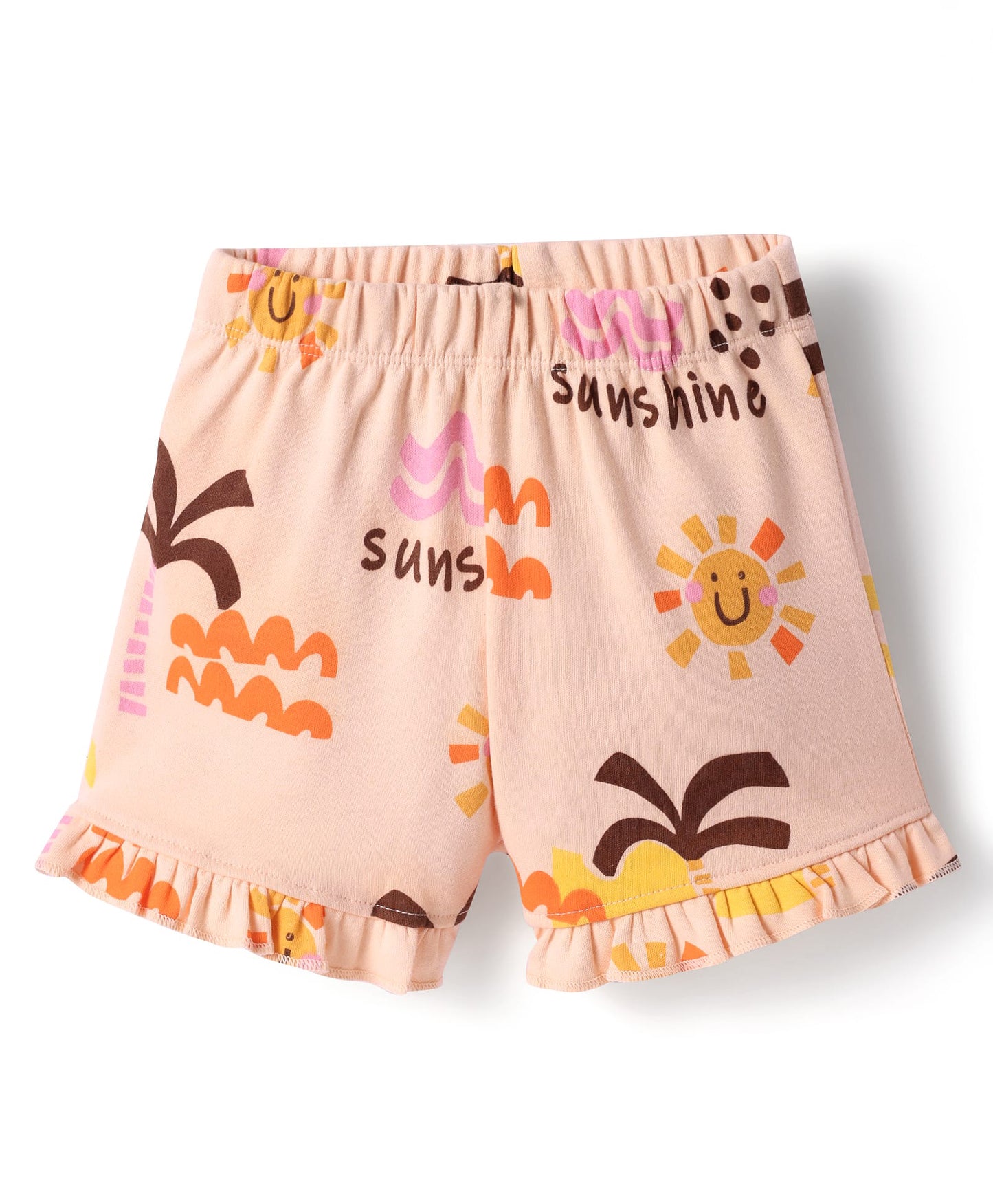 100% soft cotton - Sunshine Printed T-Shirt & Shorts Set - Peach