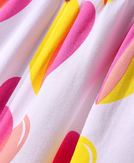 100% Cotton All Over Printed Sleeveless Dress with pink and yellow hearts- White/Pink