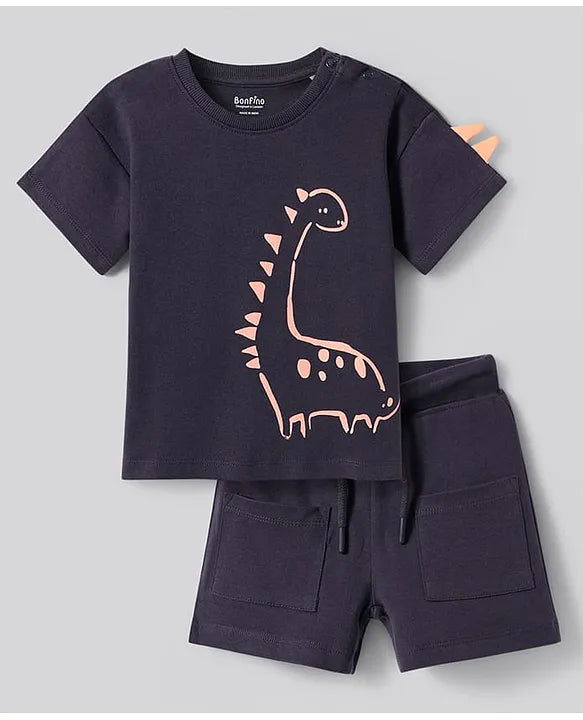 100% Cotton Knit Half Sleeves Dinosaur Printed T-Shirt & Shorts Set