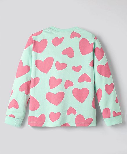 100% soft cotton - Heart Printed Pajama Set - Mint