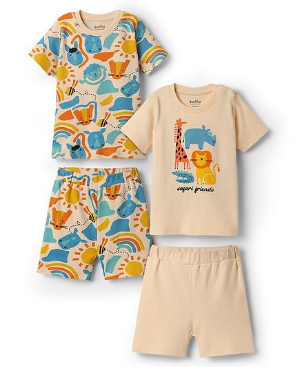 100% Cotton Animal print T-Shirt and Shorts Set (Pack of 2) - Multicolor