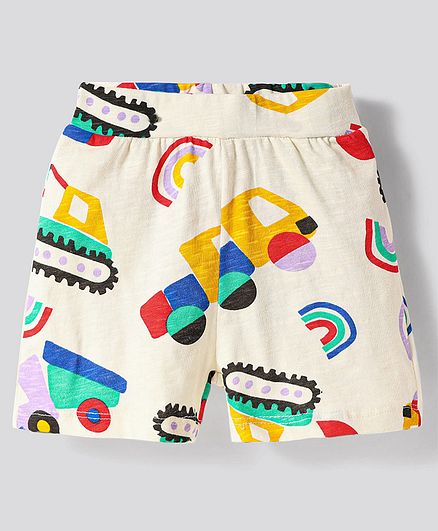 100% Cotton Printed T-Shirt and Shorts Set with Crane print - Off White