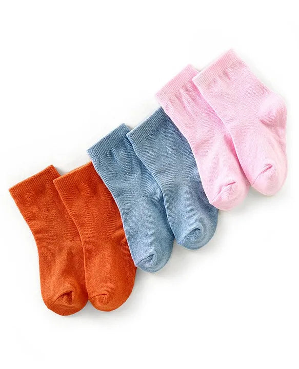 Anti Bacterial Ankle Length Non Terry Solid Color Socks Pack of 3 - Pink Orange & Blue