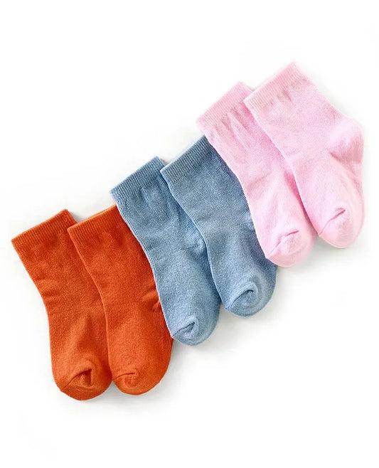 Anti Bacterial Ankle Length Non Terry Solid Color Socks Pack of 3 - Pink Orange & Blue