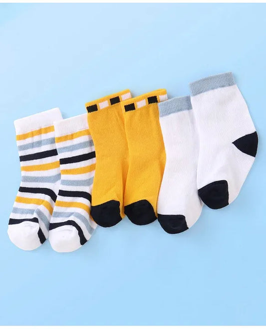 Cotton Blend Ankle Length Anti Bacterial Socks Stripes Design Pack of 3 - White & Yellow