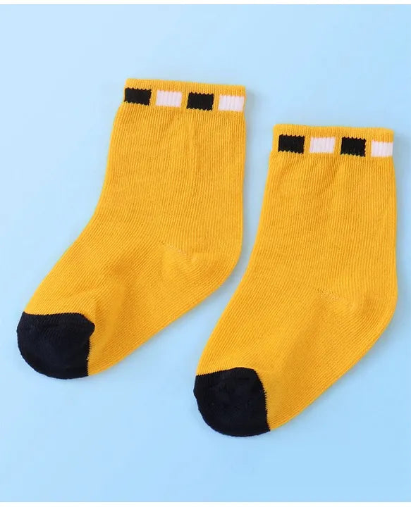 Cotton Blend Ankle Length Anti Bacterial Socks Stripes Design Pack of 3 - White & Yellow