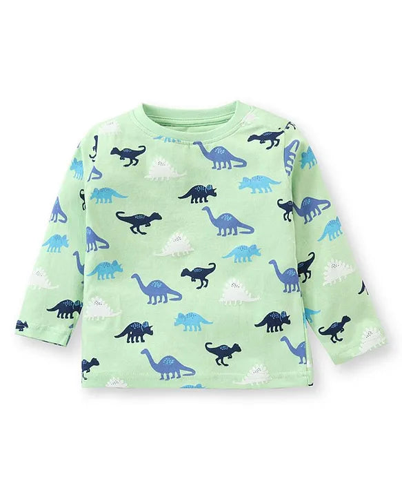 Cotton Knit Full Sleeves Dino Printed Night Suit - Green