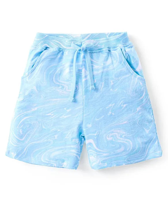 100% Cotton Knit Half Sleeves Text Printed T-Shirt & Shorts Set - Blue