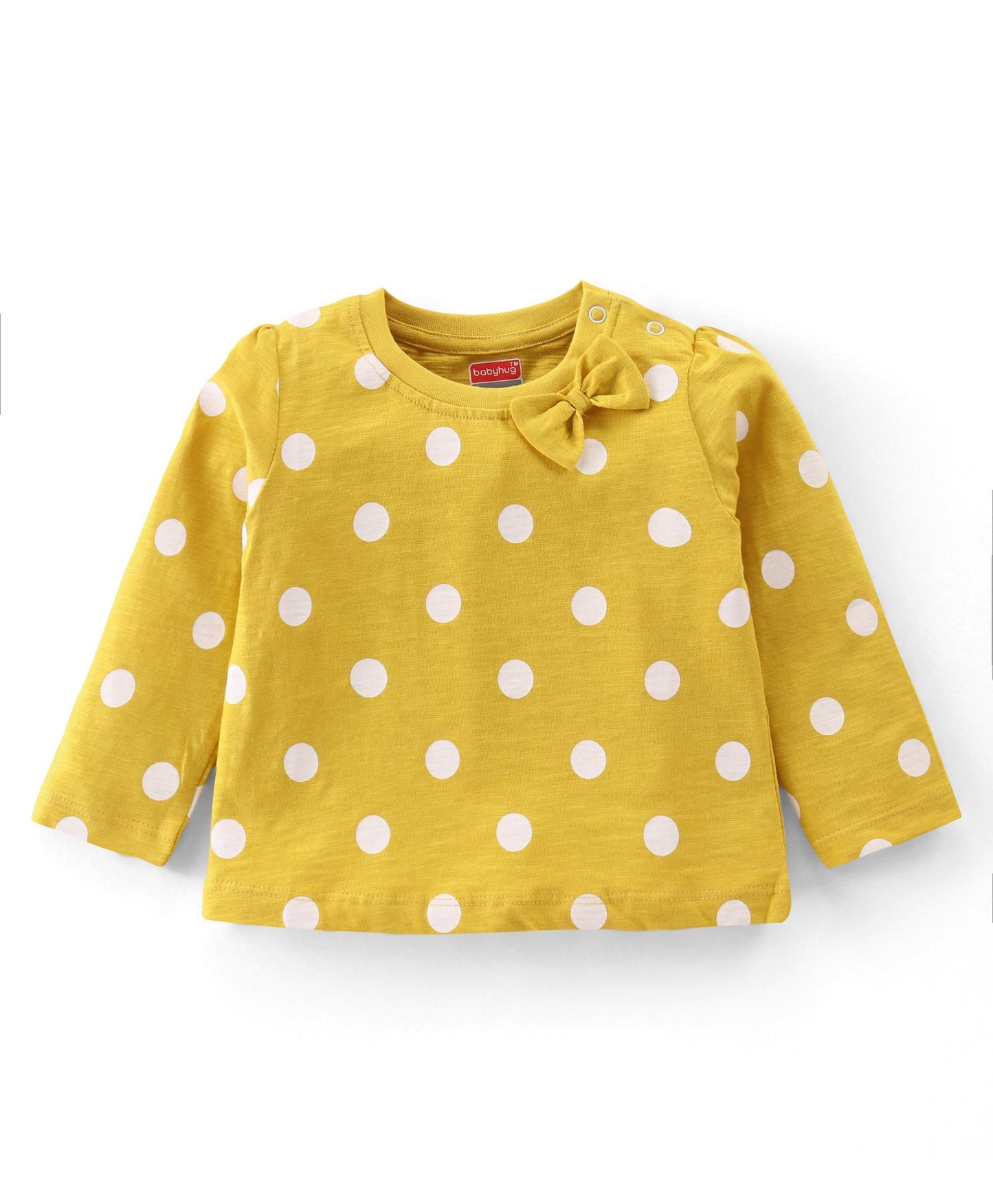 Cotton Knit Full Sleeves Night Suit with Polka Dots Print & Bow Detailing