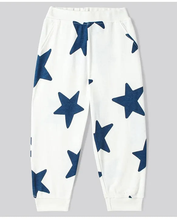 100% Cotton Knit Full Sleeves Night Suits with Star Print Pack of 2 - Navy Blue & White