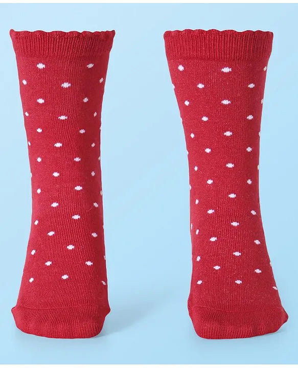 Cotton Lycra Knit Anti-bacterial Socks Polka Dots & Strawberry Design Pack of 3 - Pink White & Red