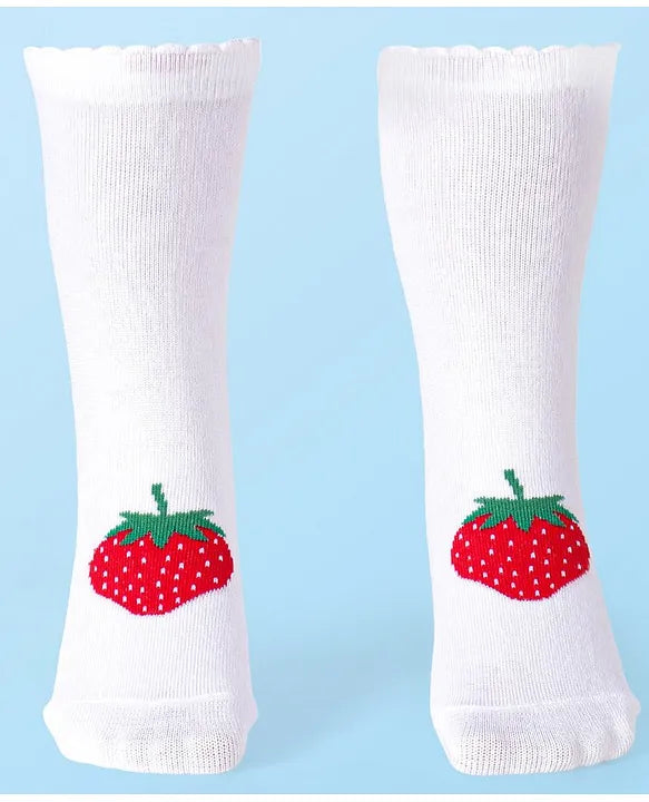 Cotton Lycra Knit Anti-bacterial Socks Polka Dots & Strawberry Design Pack of 3 - Pink White & Red