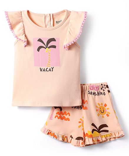 Sunshine Printed T-Shirt & Shorts Set - Peach