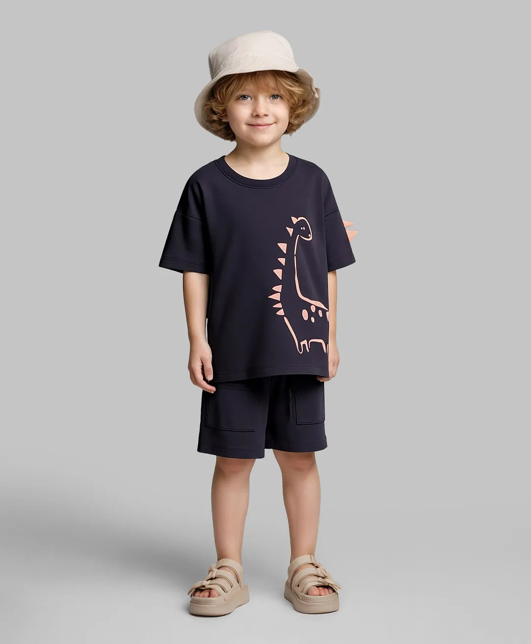 100% Cotton Knit Half Sleeves Dinosaur Printed T-Shirt & Shorts Set