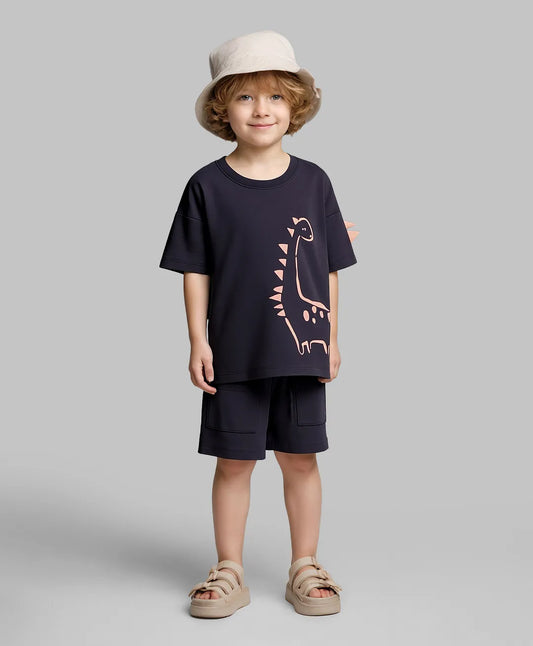 100% Cotton Knit Half Sleeves Dinosaur Printed T-Shirt & Shorts Set