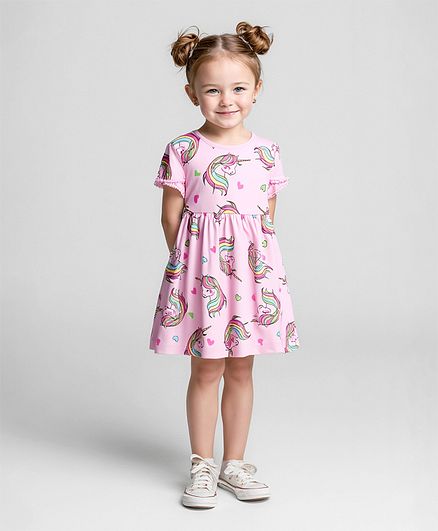 All Over Unicorn Printed Dress - Pink