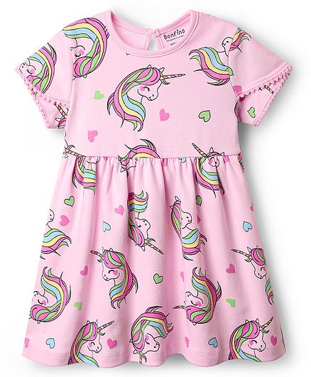 All Over Unicorn Printed Dress - Pink