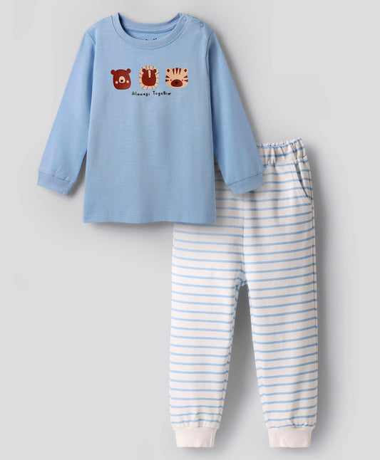 100% Cotton Chest Print T-Shirt with Aop Pajama Set
