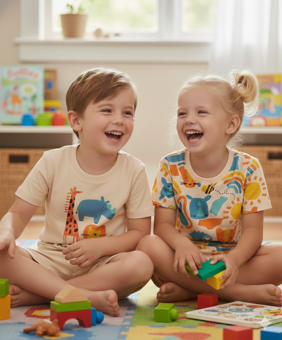 100% Cotton Animal print T-Shirt and Shorts Set (Pack of 2) - Multicolor