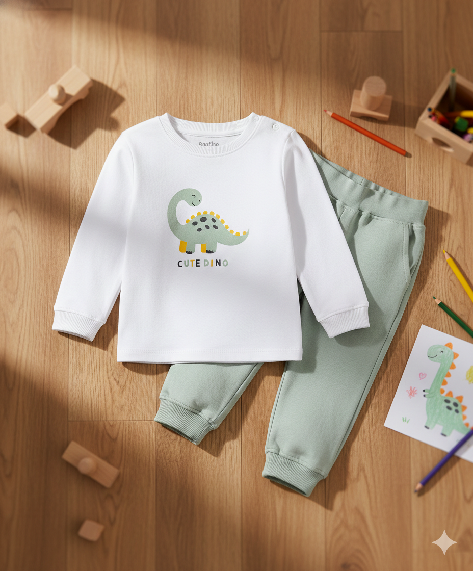100% Cotton Knit Full Sleeves Night Suit Dino Print