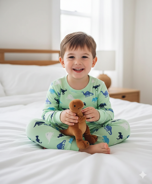 Cotton Knit Full Sleeves Dino Printed Night Suit - Green