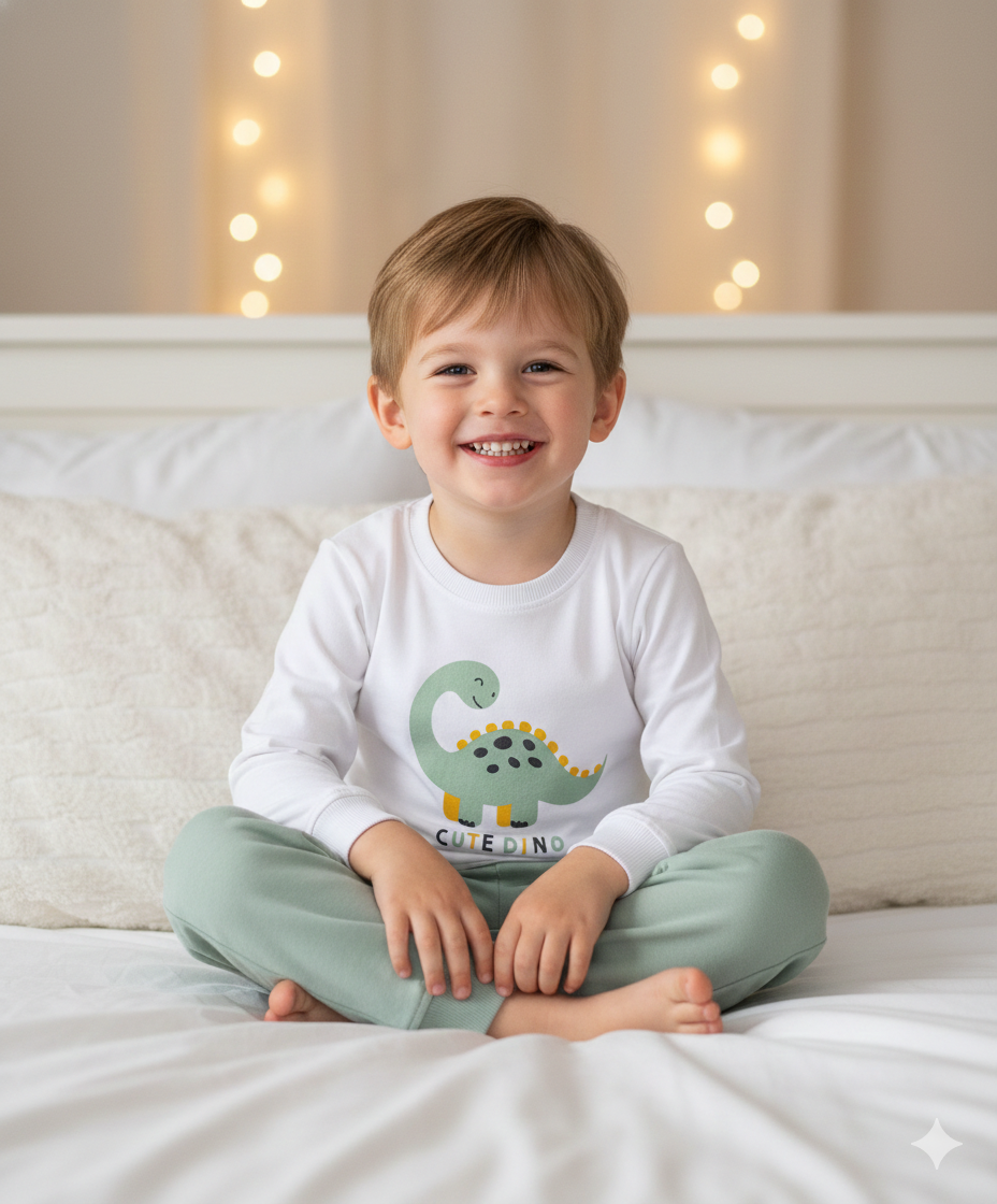 100% Cotton Knit Full Sleeves Night Suit Dino Print