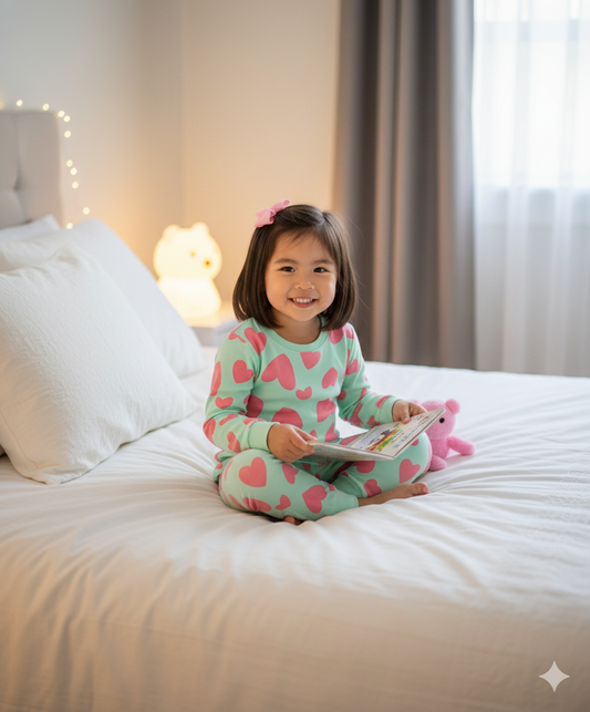 100% soft cotton - Heart Printed Pajama Set - Mint