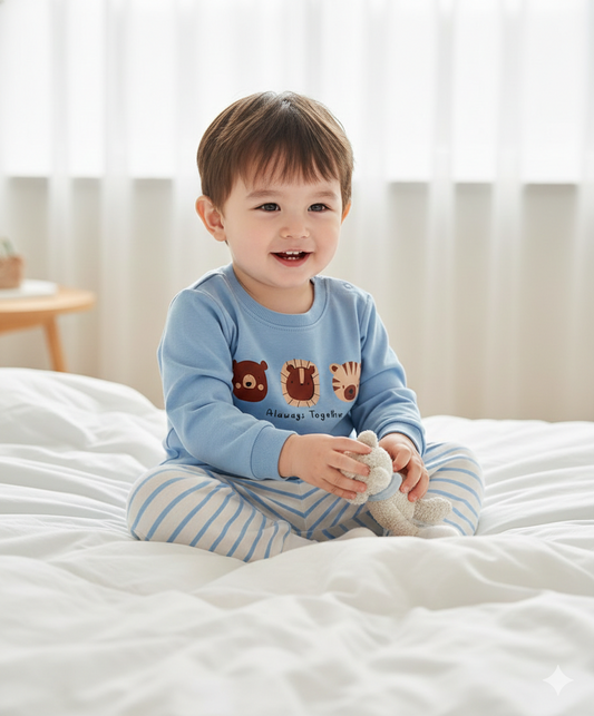 100% Cotton Chest Print T-Shirt with Aop Pajama Set