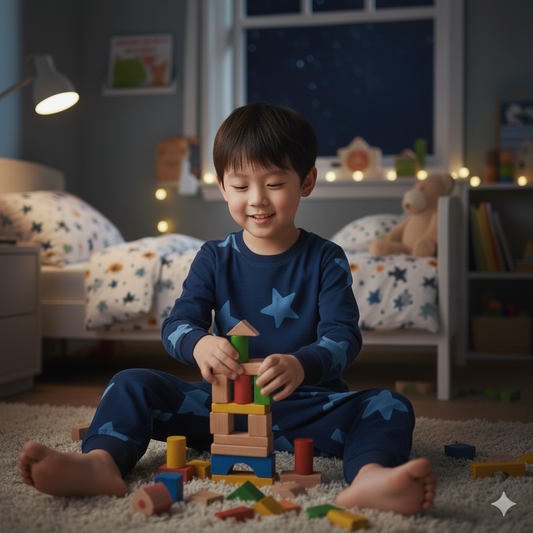 100% Cotton Knit Full Sleeves Night Suit with Star Print - Navy Blue