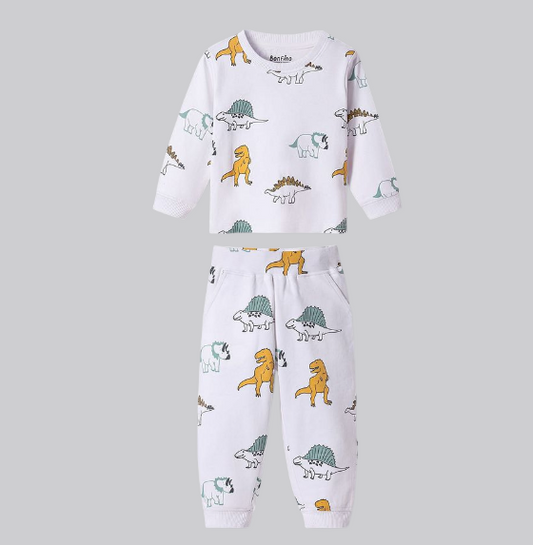 100% Cotton Knit Full Sleeves Night Suit Dino Print